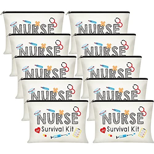 Xuniea 10 Pieces Ot Month Nurse Survival Kit Makeup Bags, Best Nurse Ever Cosmetic Bag, Ot Month Gifts Toiletry Bag, Funny Travel Bags Gifts Nurses Party Supplies Nursing Gift