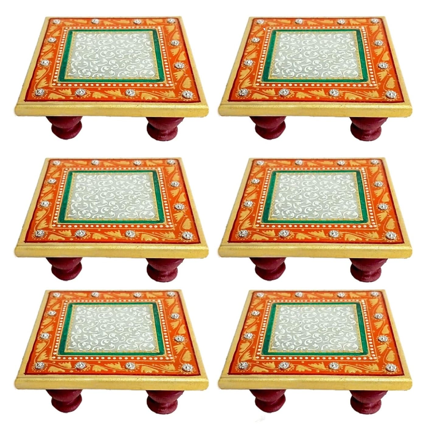 Handicraft Kingdom Marble Bhagwan Ki Chowki Small Size Weight 600gm Approx 3X3 Inch Multicolor Pack of 6