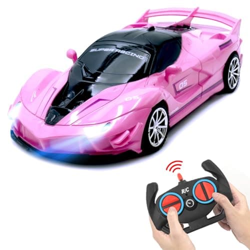 Yomwet Remote Control Car Pink RC Cars for Girls Rechargeable RC Racing Electric Power On Road High Speed Drift Model Vehicle Toy with Led Headlight Birthday for Kids Age 3