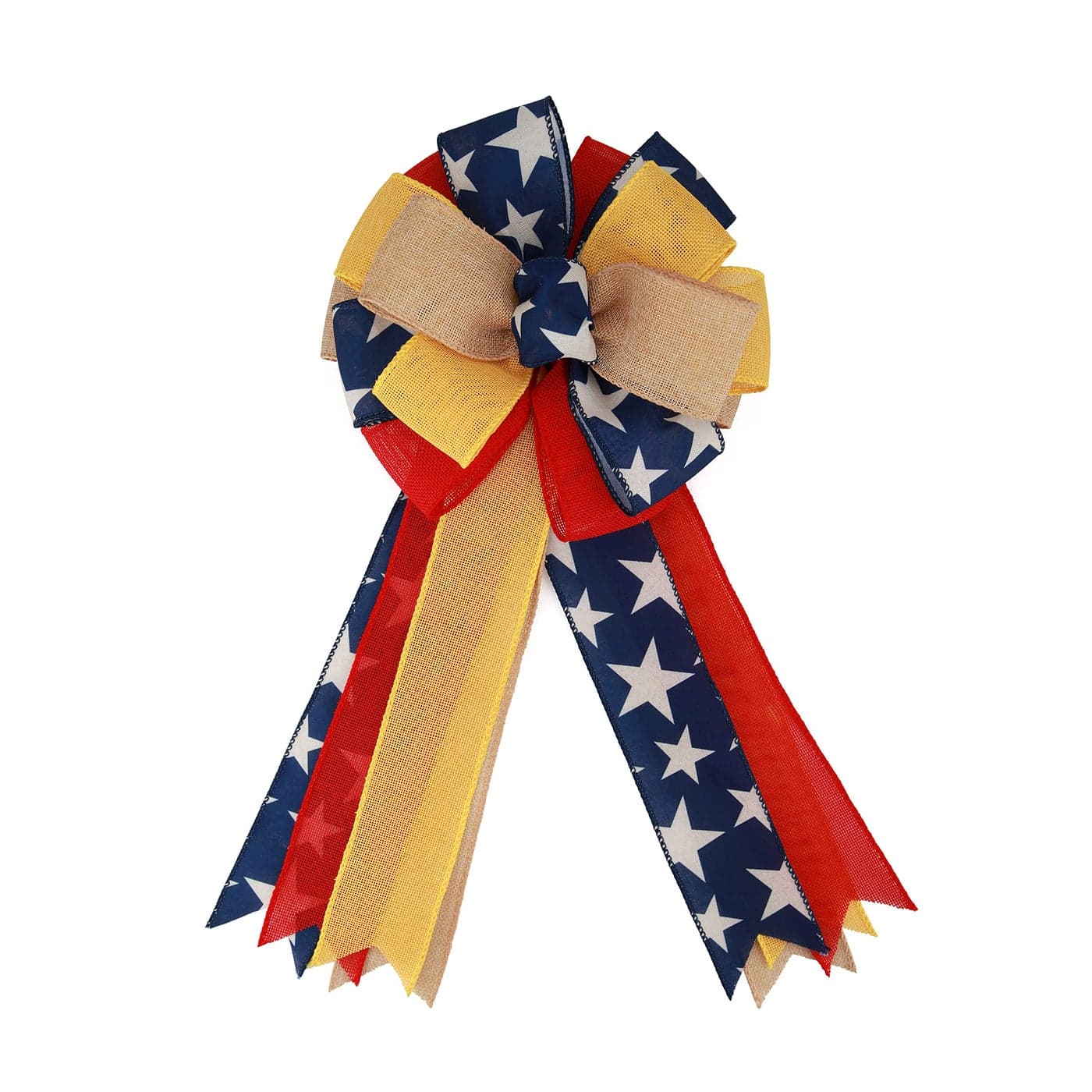 Meseey 1 Pcs Large Red and Blue Patriotic Bow Yellow Deployment of Troops Ribbon Bow for Bunting Wreath Holiday Independence Day 4th of July Party Door Wall Decoration Patriotic