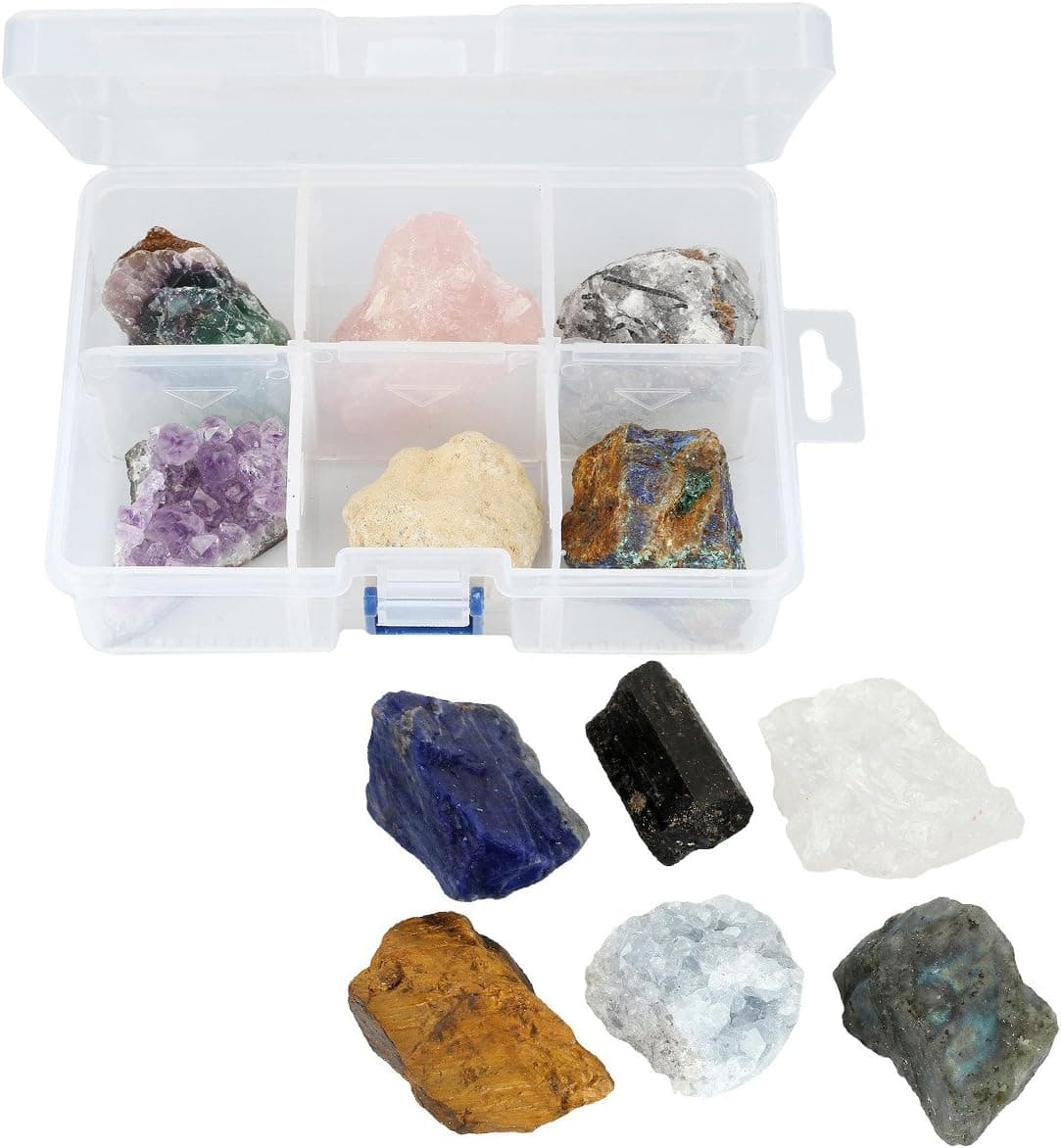 SUNYIK 6 Assorted Rough Stone Raw Crystal Quartz for Tumbling,Cabbing,Crystal Healing Kits