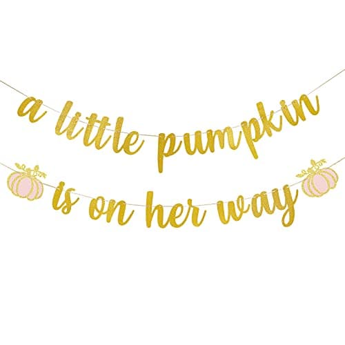 Gold and Pink Glitter A Little Pumpkin Is On Her Way Banner Little Pumpkin Baby Shower Banner for Fall Little pumpkin Pink Birthday Baby Shower Party Decorations