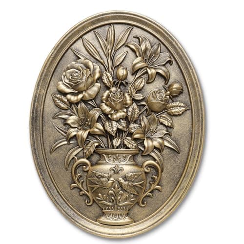 Newinhome Vintage Flower Wall Sculpture, Antique Wall Decor, Hand Painted Wall Decorations with Embossed Flower Design, Antique Pediment, Gold Decor for Living Room Bedroom Hallway, Unique Gifts