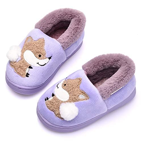 Ainikas Toddler Boys Girls Slippers Fluffy Little Kids House Slippers Warm Cute Animal Home Slipper, Purple 5.5-7 Toddler