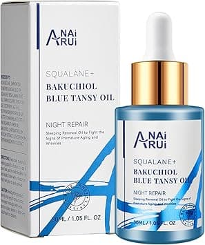 ANAiRUi Bakuchiol Oil Natural Retinol Alternative Plant Derived Face Oil with Blue Tansy Squalane Jojoba Reduces Fine Lines Wrinkles Soothes and Hydrates Skin 30 ml