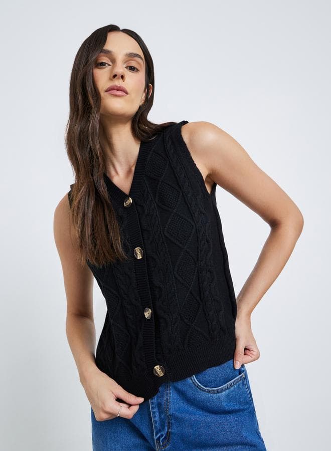Styli Knitted Sleeveless Buttoned Waistcoat