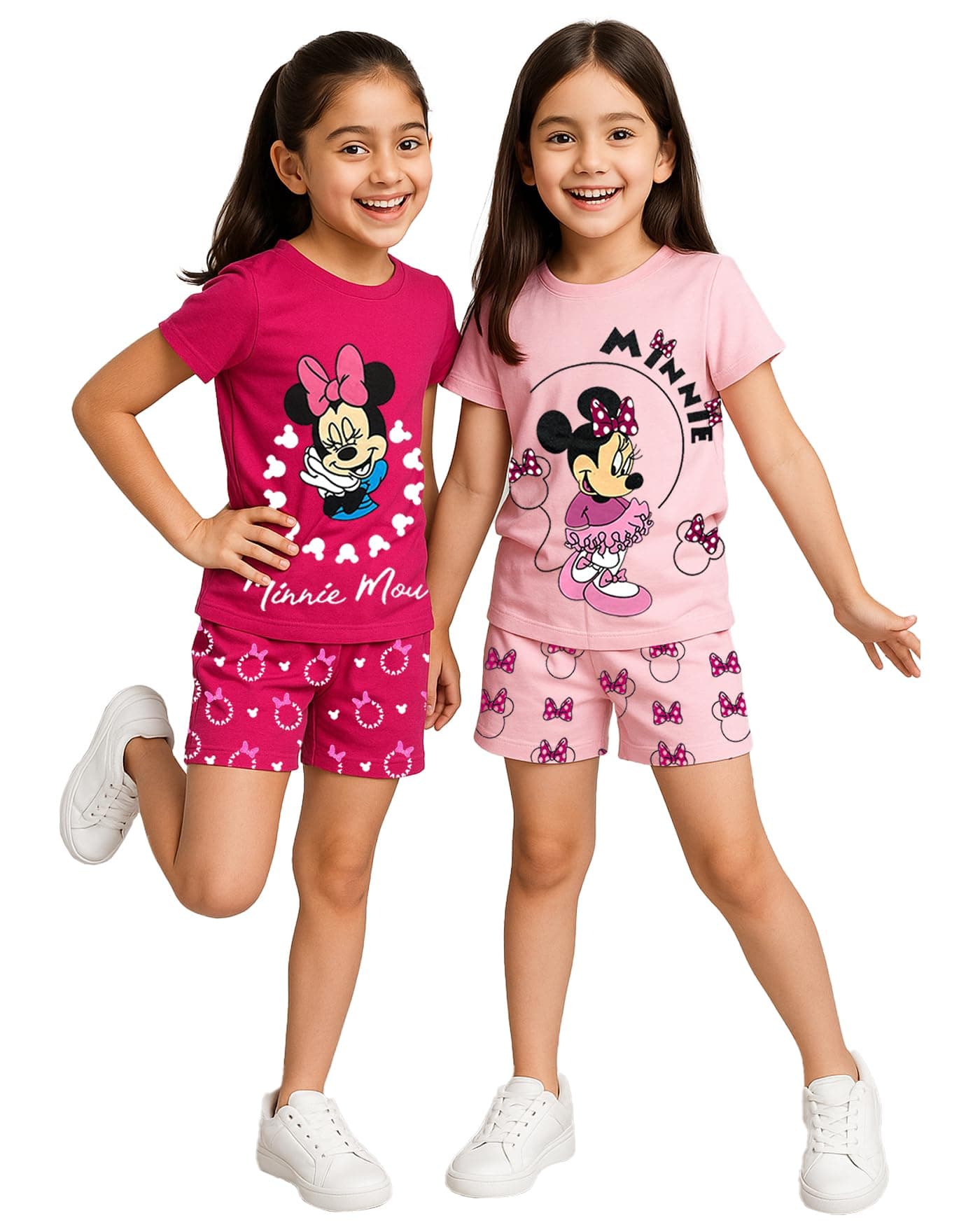 Kuchipoo Girls Regular Fit Cotton Half Sleeves T-shirts and Shorts (© Disney-NSUT-146, 2-3 Years, Multi-Colored)