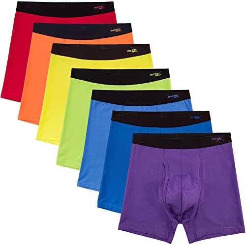 INNERSY Men's Cotton Underwear 7-Pack Colorful Boxer Briefs with Fly for a Week(Bright Rainbow,Small)