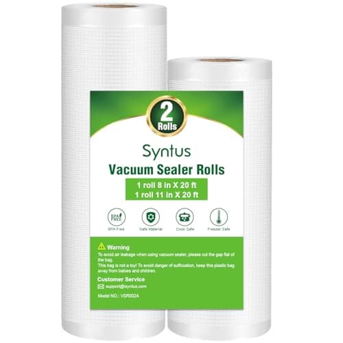 Syntus Vacuum Sealer Bags, 2 Pack 1 Roll 11" x 20' and 1 Roll 8" x 20' Commercial Grade Bag Rolls, Food Vac Bags for Storage, Meal Prep or Sous Vide