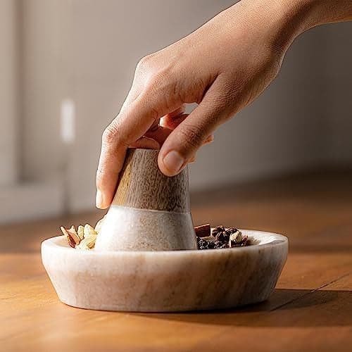 Ellementry Swirl and Grind Mortar and Pestle Set, Khalbatta Stone, Imam Dasta, Okhli Masher, Kharal, Kundi Sota, Natural &Traditional Spice Grinder for Kitchen, Khal Batta Musal for Spices & Herbs