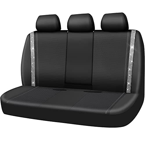 CAR PASS Bling RhinestoneLeather Back Seat Cover Waterproof Bench Rear Seat Cover Shining Diamond Universal Fit Automotive Glitter Crystal Sparkle Strips for Kid Women Girl Silver Diamond