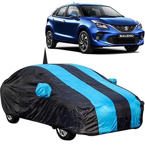 The Autostory 190 Taffeta Water Resistant Car Body Cover Compatible with Maruti Baleno (2015 to 2019) with Mirror & Antenna Pockets (Teak/Navy Blue)
