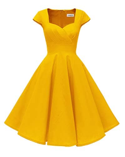 Hanpceirs Women's Cap Sleeve 1950s Vintage Party Dress Cocktail Dress Formal Dresses with Pocket Gold M