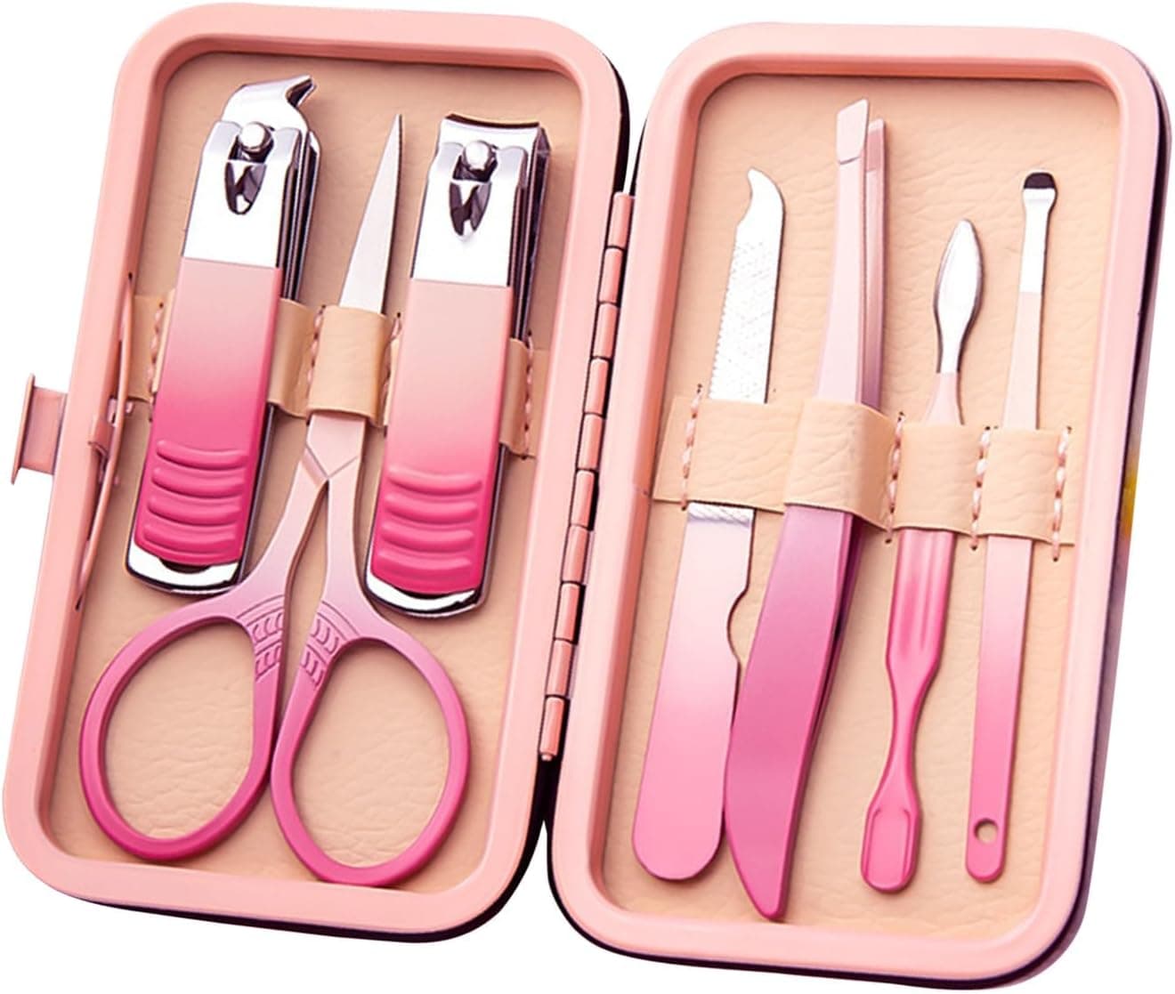 Manicure Set, 7 Pcs Stainless Steel Manicure Kit, Professional Nail Clipper Kit Pedicure Care Tools, Portable Travel Grooming Kit for Men and Women with Leather Case