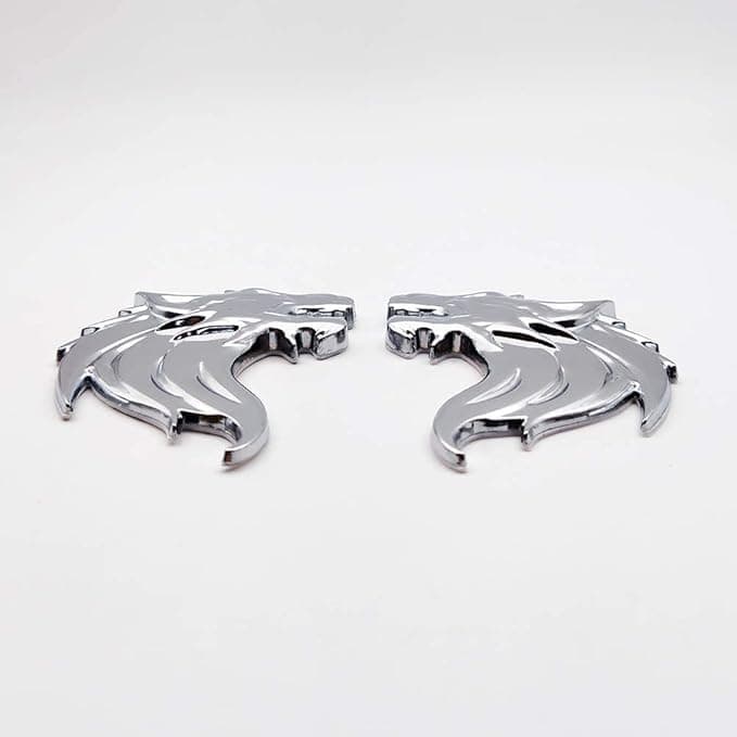 OAN 3D Copper Wolf Metal Chrome Sticker Logo Fender Badge Emblem Waterproof Self-Adhesive Non-Rusting Decal for Cars & Bikes (8 cms X 6cms appx) (Pack of 2, Silver)