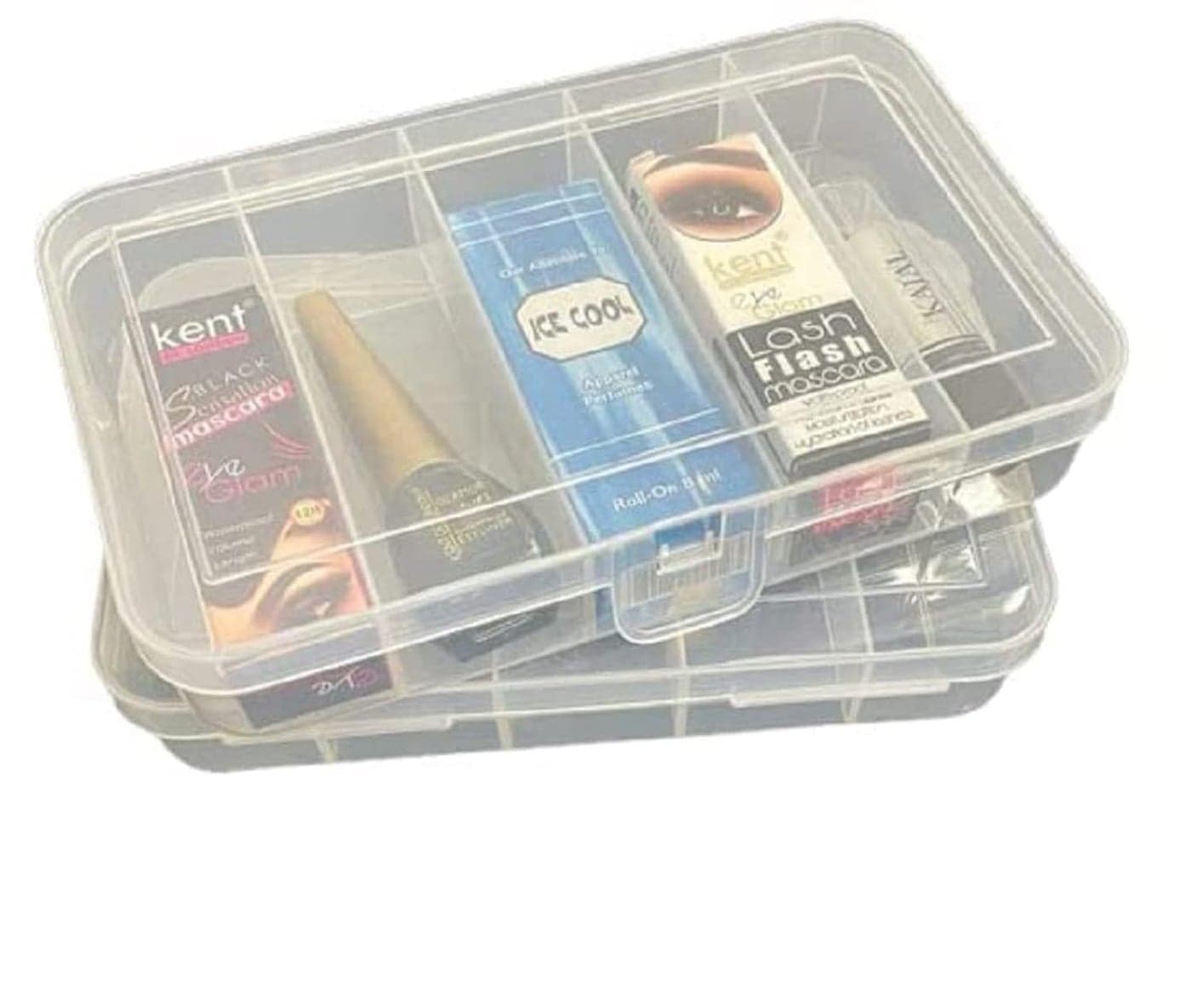 C.S.M CSM® Jewellery Case Organiser(CLICK-5-2) Multipurpose Plastic Storage Box with dividers 5 Grids, Transparent (Pack of 2 Boxes)