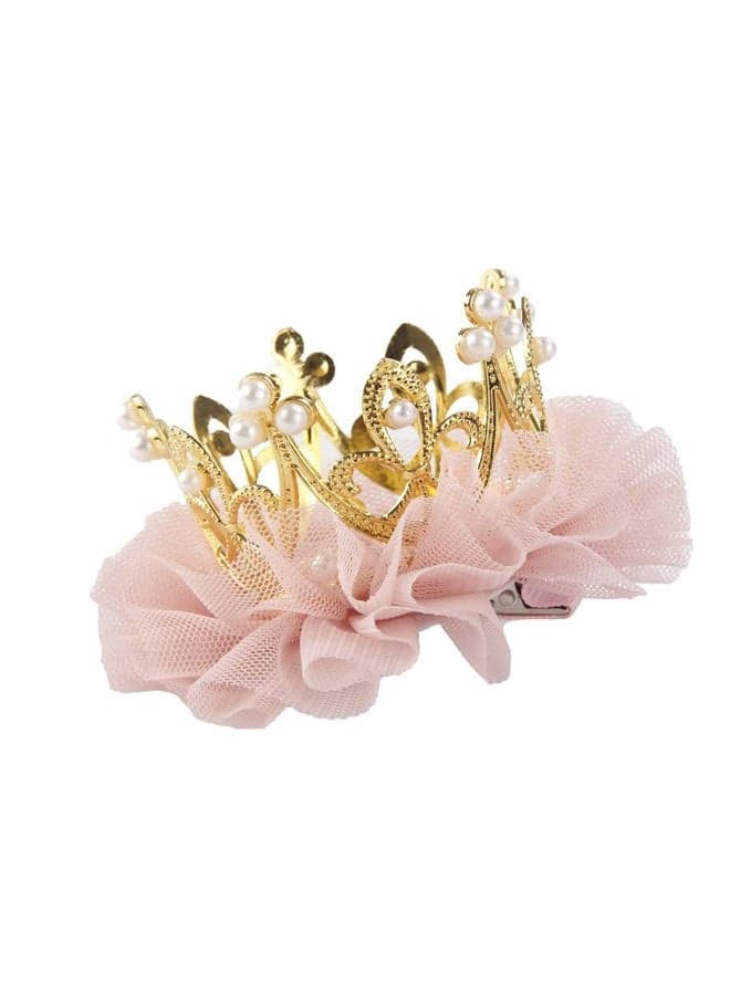 Baby Crown Hair Pins Princess Girls Crown Tiara Hair Clips Tulle Mesh Tiaras for Kids Gift (Gold)