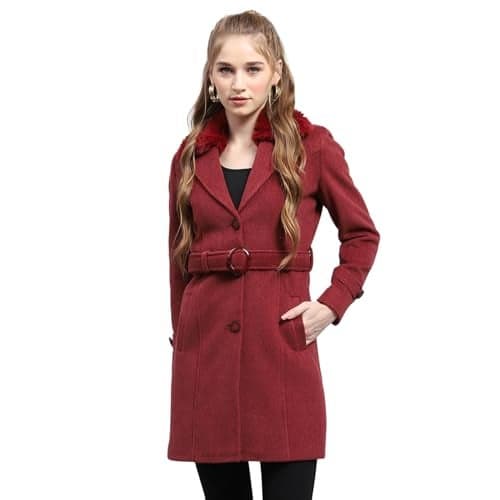 Monte Carlo Womens Self design Maroon Collared Neck Full Sleeve Coat (224067316-1-40)