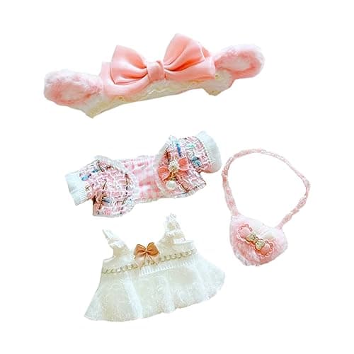 niannyyhouse 20cm Plush Doll Clothes Pink Headwear Coat Dress Backpack 8in Soft Stuffed Plush Toy Dress Up Accessories