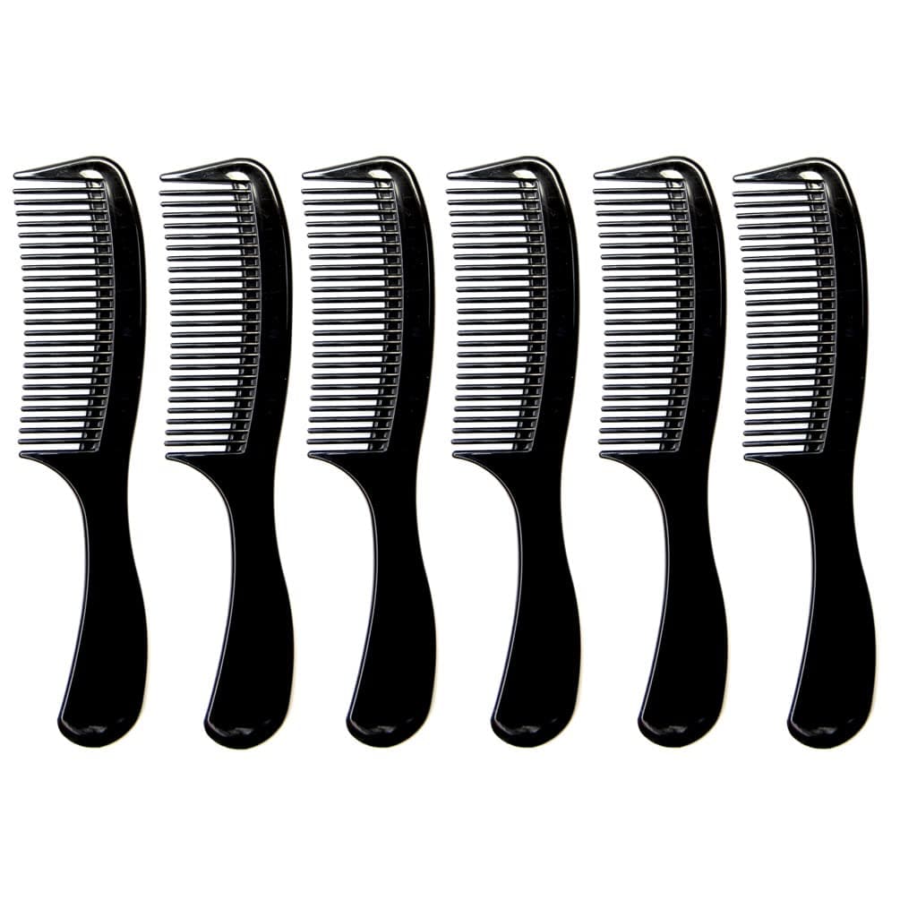 6 Pack 8 inch Black Styling Essentials Round Handle Comb Pocket