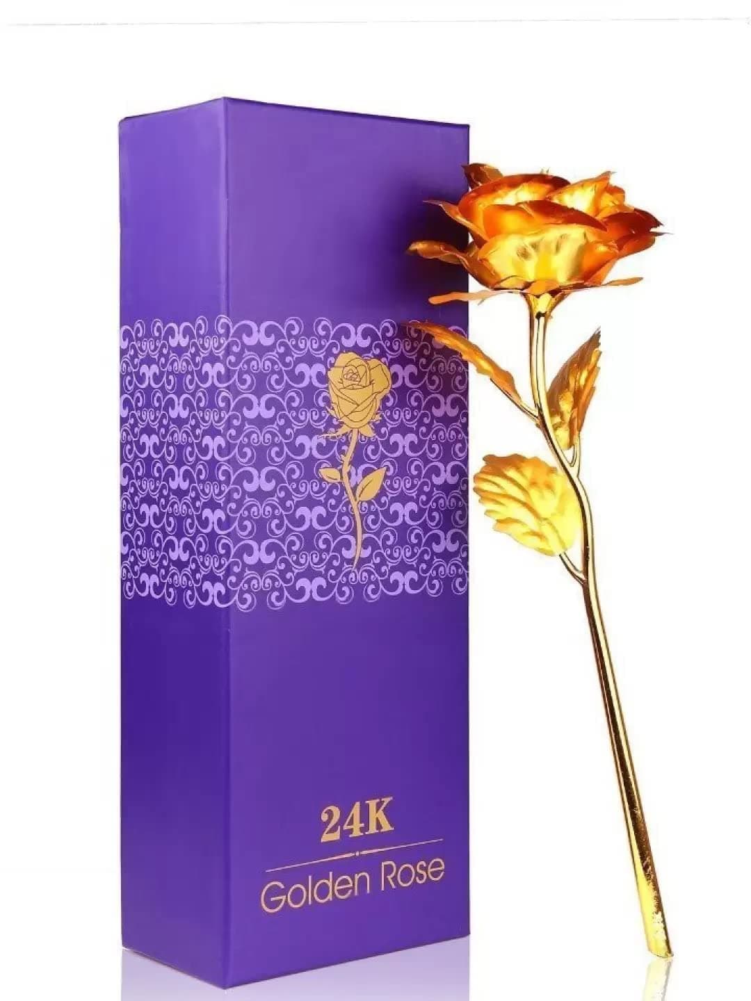 TIED RIBBONS Gift for Girls Boys Girlfriend Boyfriend Husband Wife Love Couple Artificial 24k Golden Red Rose Flower with Box Decorative (Gold, 25 cm x 9 cm )