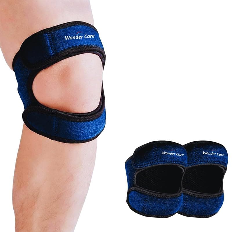 Wonder Care Neoprene Knee Brace with Silicon Gel Pads, Patella Knee Strap for Workout & Sports, Patellar Tendon Strap, Adjustabale Patella Support for Men Women (2, Blue)