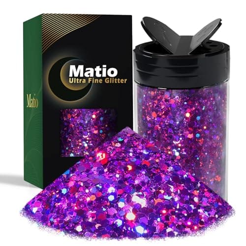 Matio Holographic Chunky Glitter78oz220g Deep Purple Craft Glitter for Resin Chunky Nail Flake Sequin Mixed Fine Glitter Powder Bulk Purple Glitter for Rose Flower Nail Art Tumbler Festival Decor