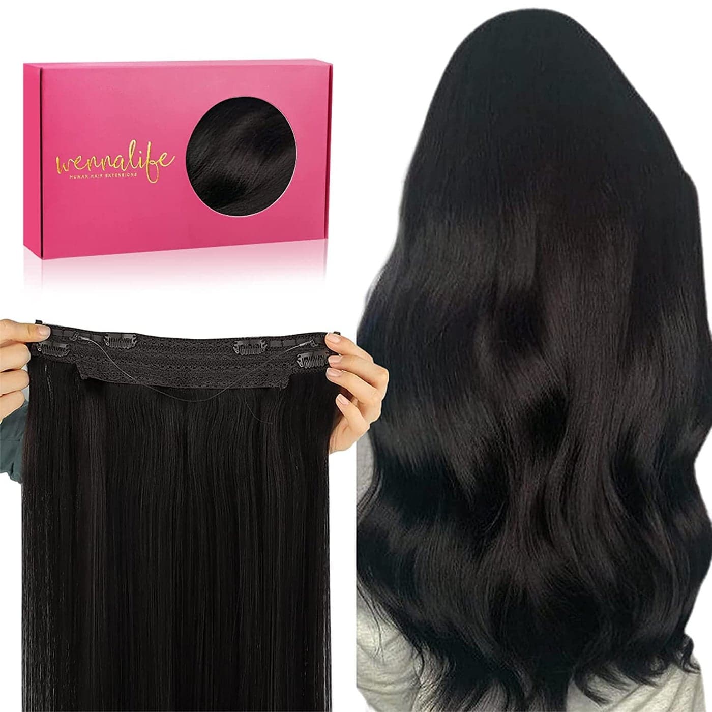 WENNALIFE Wire Hair Extensions Increase 50 Lifespan Real Human Hair 12 inch 70g Natural Black Remy Hair Invisible Transparent Wire Fish Line Straight Reusable Natural Extensiones De Cabello Humano