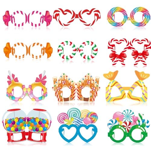 Pajean 36 Pcs Candy Party Decorations Candy Photo Booth Prop Christmas Eyeglasses Paper Glasses Frame Lollipop Themed Favor for Christmas Birthday Baby Shower Party Supplies