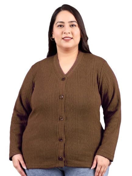 HIFZAA Plus Size Sweater for Womens Woolen Full Sleeve Cardigan 3XL 4XL 5XL 6XL Camel