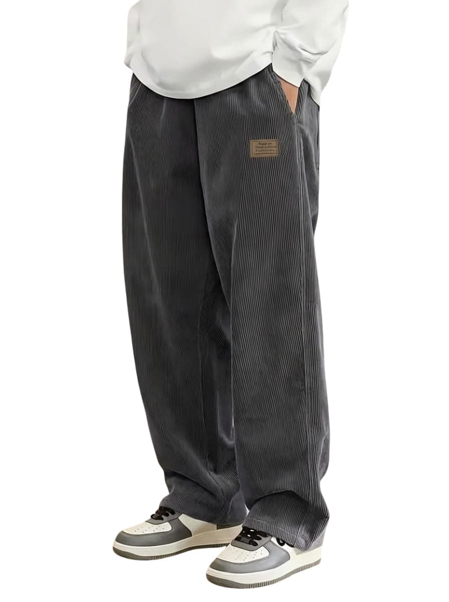 Samfor Men's Comfortable Baggy Corduroy Pants | Relaxed Fit Stretch Waist Trousers for Everyday Wear | Casual Trouser for Man Grey