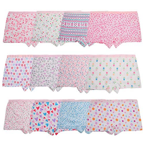 Anktry Kids 12 Pack Soft Comfort Cotton Knickers Underwear Little Girls Assorted Boyshort Panties 2-12 Yrs (Assorted-1,12-14 Years)