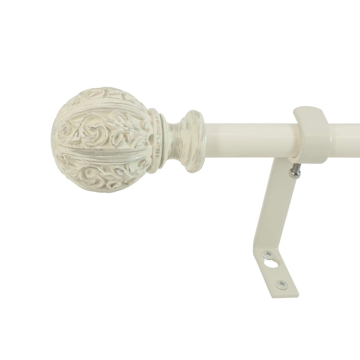 Decopolitan 2999226DW Leaf Ball 58 Curtain Rod Set 26 to 48 Inches Distressed Ivory