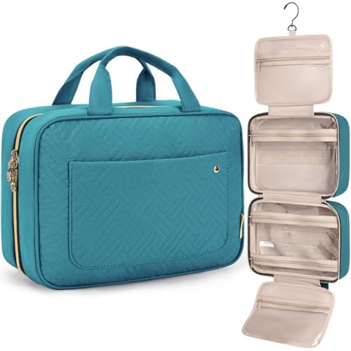 BAGSMART Toiletry Bag Travel Bag with Hanging Hook, Water-resistant Makeup Cosmetic Bag Travel Organizer for Accessories, Shampoo, Full Sized Container, Toiletries,Large-Teal