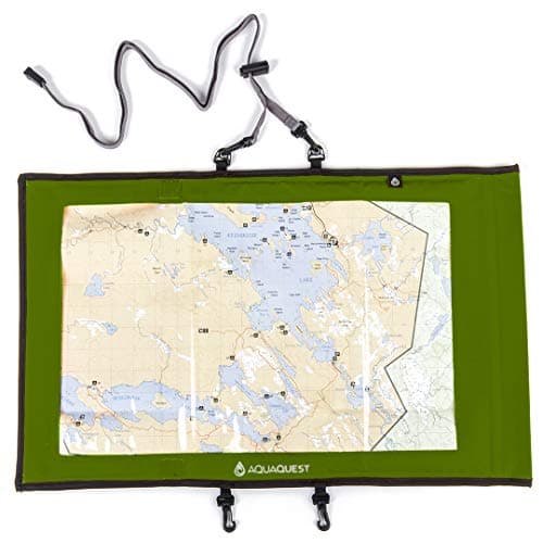AquaQuest Trail Map Case - 100% Waterproof Dry Bag Sleeve Map Protector - Outdoor Document Holder with Clear Transparent Window & Lanyard - Hiking, Boating, Marine, Travel, Adventure - Green