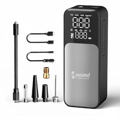 Cockatoo 9166 Tyre inflator High-Power Portable Air Compressor Pump, 80W, 21mm Cylinder, 3x2000mAh Battery, Fast Inflation in 7-8 Minutes, LED Display, Preset Tire Pressure, SOS, USB Charging