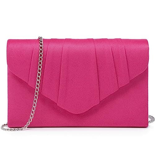 Dasein Womens Evening Bag Velvety Pleated Envelope Clutch Handbag Wedding Party Bridal Purse (Rose)