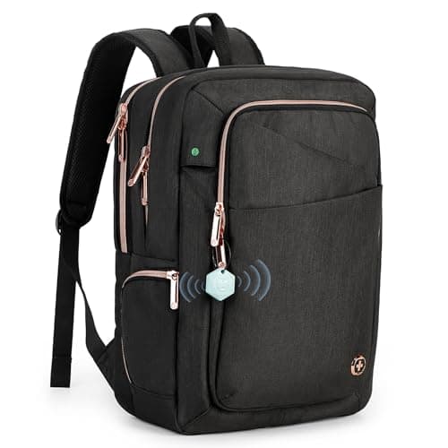 Swissdigital Design Business Backpack For Women with Rose Gold-Tone Zippers College Travel Laptop Backpack With Apple Find My Network,Fits 15.6 inch Laptop,Black | KATY ROSE