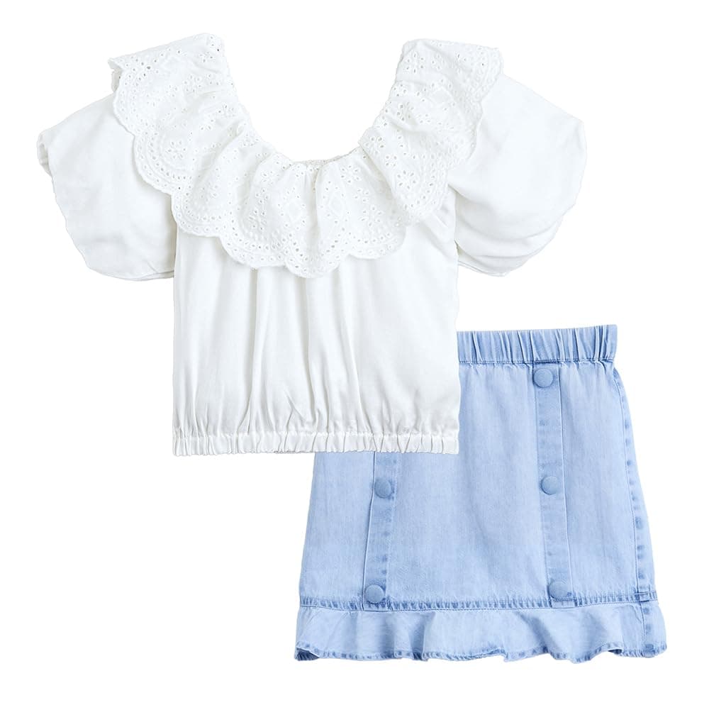 Hopscotch Baby Girls Embellished Print Short Sleeves White Skirt set For Ages (12-18 Months)