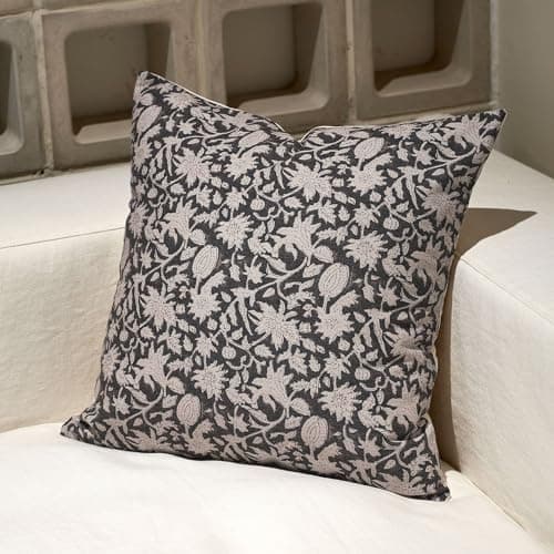 Amor Virisso Floral Throw Pillow Covers 18x18 Couch Pillows for Living Room Decorative Accent Pillow Covers Block Print Farmhouse Neutral Pillow Covers Sofa Pillows 1PC, Black