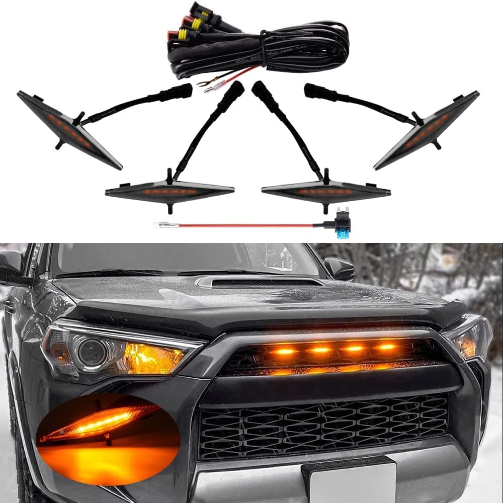 MEALAM Amber LED Lights 4PCS Front Grille Raptor Lamps for 2014-2019 Toyota 4Runner