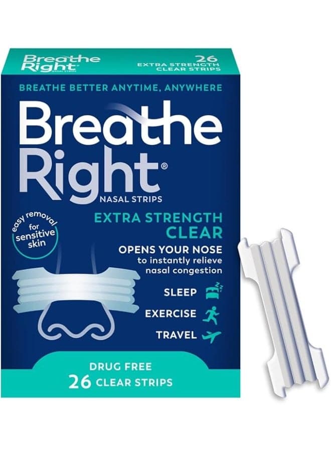 Breathe Right Extra Clear for Sensitive Skin, 26 Count