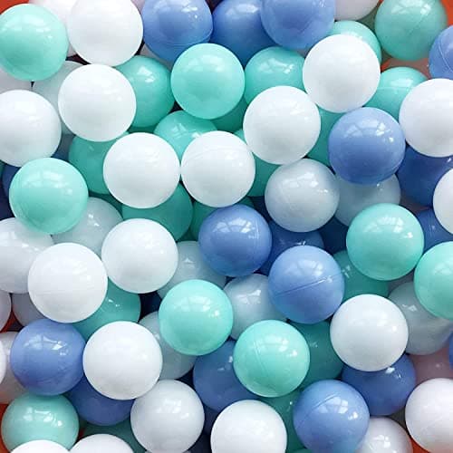MoonxHome Ball Pit Balls for Toddlers BPA Free Crush Proof Plastic Toy Balls for Ball Pit Childrens Pool Water Toys Ideal Gift for Christmas Balls for Play Tent 215 Pack of 100 WhiteGreenBlue