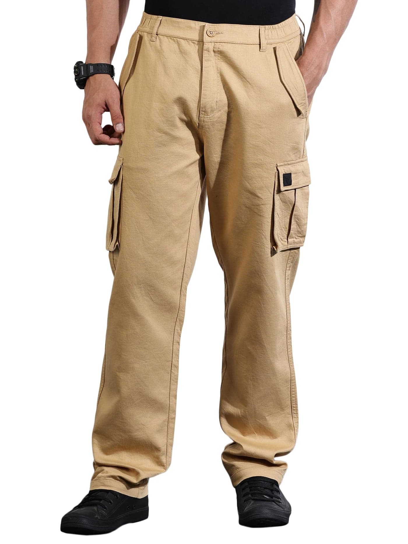 Thomas Scott Mens Solid Relaxed Fit Cargo Trouser (TSB104_Fawn, 36)