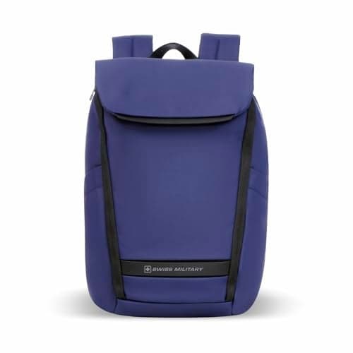 SWISS MILITARY Black Gold Collection Gazebo Laptop Backpack, PU Coated Water-Resistant Material,15.6” Laptop, 180° Openable Compartment & Quick Access & Anti-Theft Pocket (21L) Navy