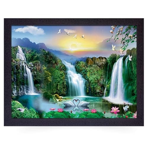 Masstone Vastu Waterfall Lake Painting With Frame | Living Room | Wall Scenery for Bedroom, Office, Home Decoration (14x11 Inch)
