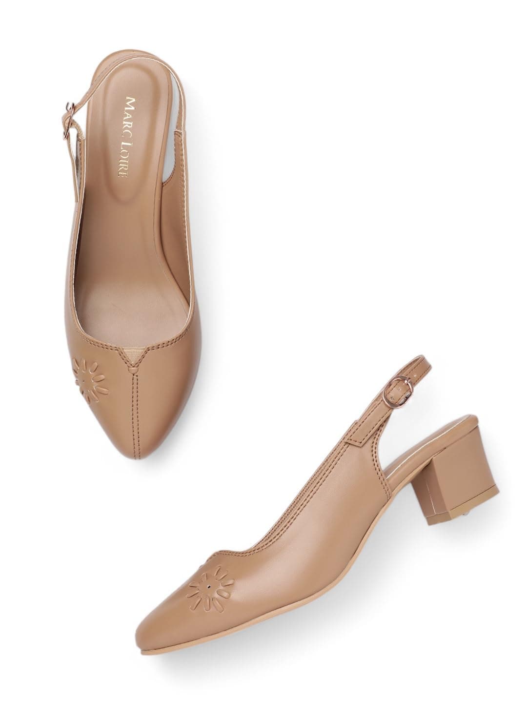 Marc Loire Women's Pointed Toe Block Heel Pumps Shoes for Party, Office and Formal Occasions (Beige, UK Footwear Size System, Adult, Women, Numeric, Medium, 3)