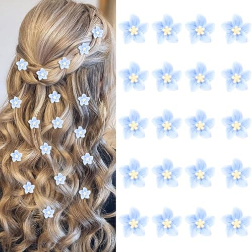 YISSION Mini Flower Hair Clips and Barrettes for GirlsWomen 20Pcs Cute Lily Clips for Hair Weddings Bridal Accessories in Blue
