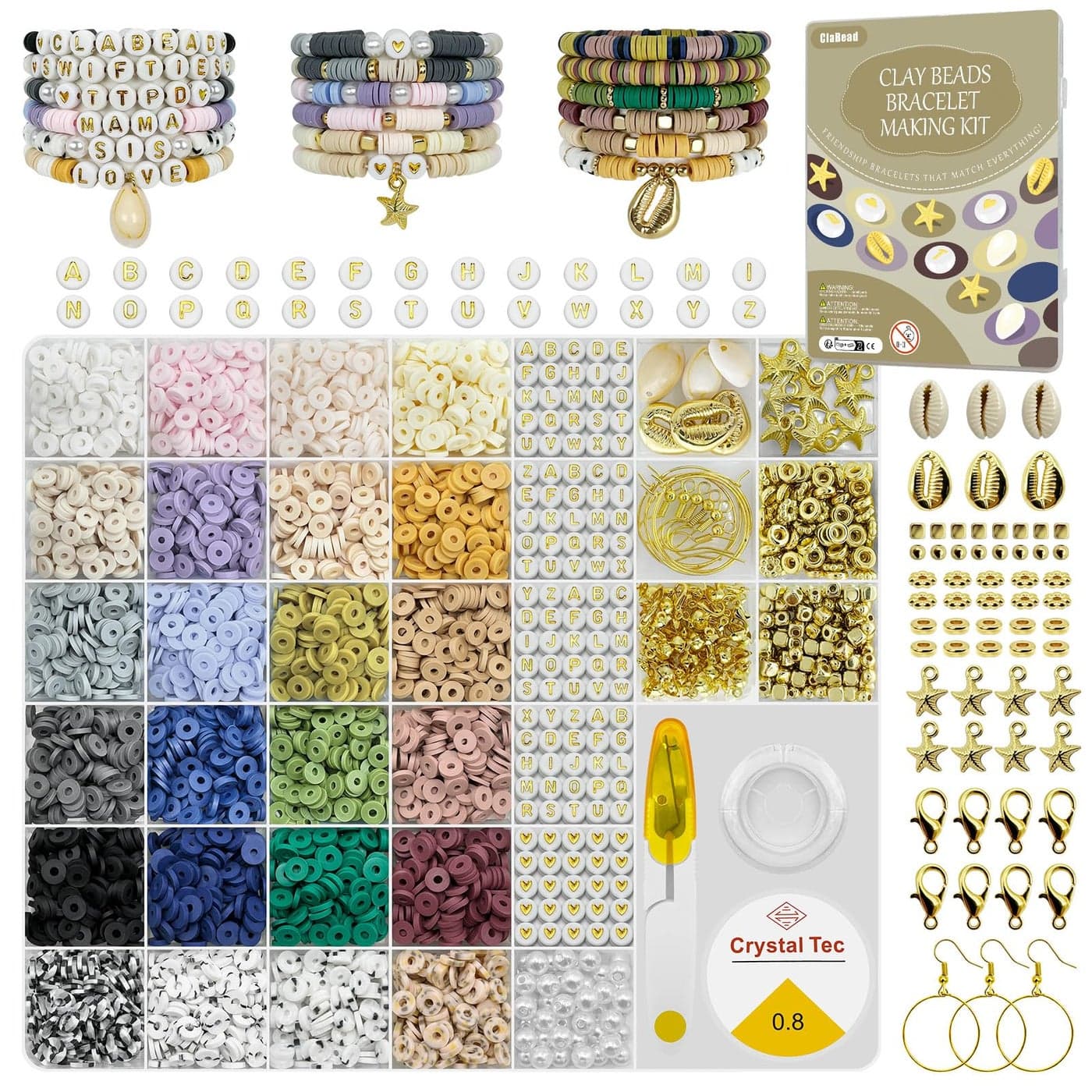 ClaBead 6300 Pcs Clay Beads Bracelet Making Kit for Adults 24 Colors 6mm Clay Beads for Bracelets Making Jewelry Making Kits with Letter Beads for Girls 1315 Friendship Bracelet Kit for Women