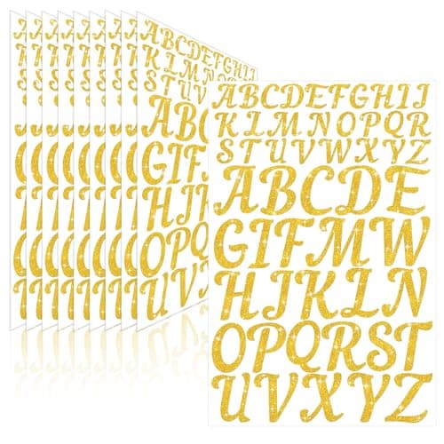 10 Sheets Gold Letter Stickers Glitter 520 Pcs Capital Alphabet Stickers Vinyl Self Adhesive Stick on Letters for Water Bottle Scrapbooking Mailbox Crafts Bulletin Board GraduationGold1 Inch 2 Inch